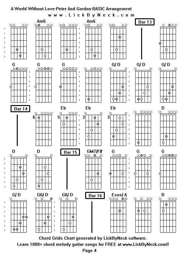 Chord Grids Chart of chord melody fingerstyle guitar song-A World Without Love-Peter And Gordon-BASIC Arrangement,generated by LickByNeck software.